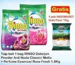 Promo Harga RINSO Anti Noda Deterjen Bubuk + Molto Classic Fresh, + Molto Purple Perfume Essence, + Molto Pink Rose Fresh 1800 gr - Indomaret