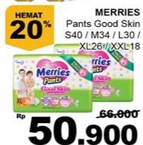 Promo Harga Merries Pants Good Skin XL26, M34, XXL18, L30, S40 18 pcs - Giant