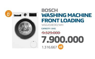 Promo Harga Bosch WGG434E0ID/WH Washing Machine Front Loading 8kg White  - Electronic City