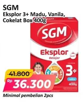 Promo Harga SGM Eksplor 3+ Susu Pertumbuhan Coklat, Madu, Vanila 400 gr - Alfamart
