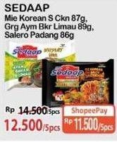 Promo Harga SEDAAP Mie Korean Spicy Chicken 87g, Goreng Ayam Bakar Limau 89g, Salero Padang 86g  - Alfamart