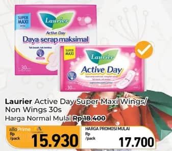 Promo Harga Laurier Active Day Super Maxi Wing, NonWing 30 pcs - Carrefour