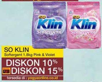 Promo Harga SO KLIN Softergent Rossy Pink, Purple Lavender 1800 gr - Yogya