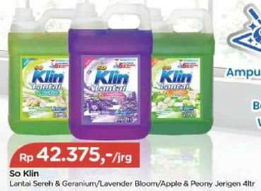 Promo Harga So Klin Pembersih Lantai Sereh Lemongrass, Ungu Floral Lavender, Hijau Fruity Apple 4000 ml - TIP TOP