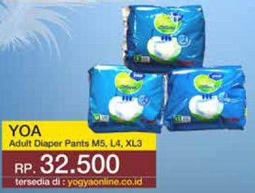 Promo Harga YOA Adult Diapers Pants L4, M5, XL3 3 pcs - Yogya