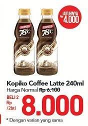 Promo Harga Kopiko 78C Drink Coffee Latte per 2 botol 240 ml - Carrefour
