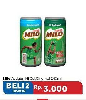 Promo Harga MILO Susu UHT Calcium, Original per 2 kaleng 240 ml - Carrefour