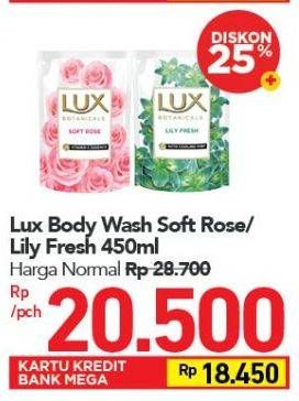 Promo Harga LUX Botanicals Body Wash Lily Fresh, Soft Rose 450 ml - Carrefour
