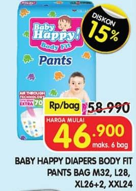 Promo Harga Baby Happy Body Fit Pants XL26+2, M32, L28, XXL24 24 pcs - Superindo