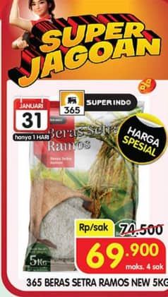 Promo Harga 365 Beras Setra Ramos 5000 gr - Superindo