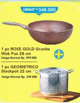 Promo Harga Rose Gold Wok Pan 28cm + Geometrico Stock Pot 22cm  - Carrefour