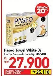 Promo Harga PASEO Kitchen Towel White 3 roll - Carrefour