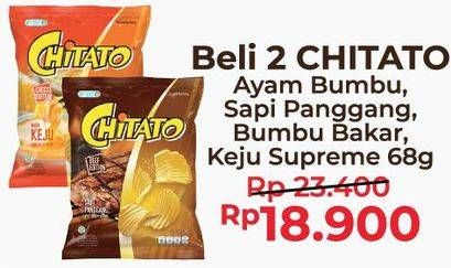 Promo Harga CHITATO Snack Potato Chips Ayam Bumbu, Sapi Panggang, Sapi Bumbu Bakar, Keju Supreme per 2 pcs 68 gr - Alfamart