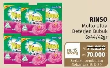 Promo Harga RINSO Anti Noda Deterjen Bubuk + Molto Pink Rose Fresh per 6 sachet 44 gr - Lotte Grosir