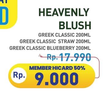 Promo Harga Heavenly Blush Greek Yoghurt Classic, Strawberry, Blueberry 200 ml - Hypermart
