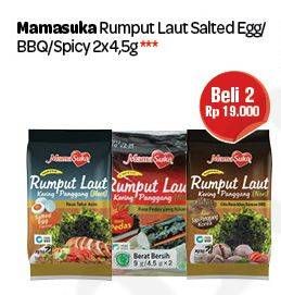 Promo Harga MAMASUKA Rumput Laut Panggang Salted Egg, BBQ, Pedas per 2 pcs 4 gr - Carrefour