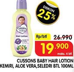 Promo Harga CUSSONS BABY Hair Lotion Coconut Oil Aloe Vera, Candle Nut Celery 100 ml - Superindo