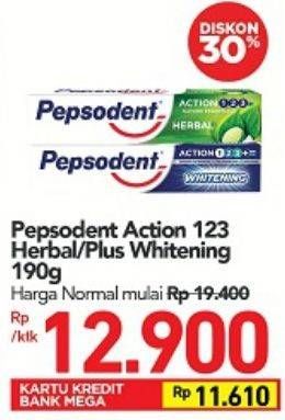 Promo Harga PEPSODENT Toothpaste Action 123/Herbal/Plus Whitening 190  - Carrefour