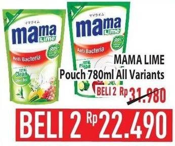 Promo Harga MAMA LIME Cairan Pencuci Piring All Variants per 2 pouch 780 ml - Hypermart