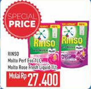 Promo Harga Rinso Liquid Detergent + Molto Purple Perfume Essence, + Molto Pink Rose Fresh 1000 ml - Hypermart