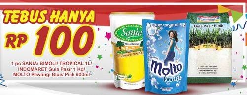 Promo Harga SANIA / BIMOLI / TROPICAL Minyak Goreng 1ltr / MOLTO Pewangi 900ml / INDOMARET Gula Pasir 1kg  - Indomaret