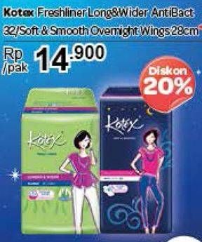 Promo Harga Kotex Frehliner Long & Wider / Soft & Smooth Overnight WIng  - Carrefour