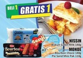 Promo Harga NISSIN Biskuit Gabin Milk 140 g/ MONDE Bourbon Choco 140 g; Pie Sand Mini 110 g  - Hari Hari