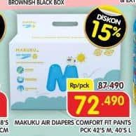 Promo Harga Makuku Comfort Fit Diapers Pants M42, L40 40 pcs - Superindo