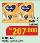 Promo Harga Bebelac 3 Gro Great Vanila, Madu 620 gr - Alfamidi