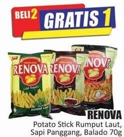 Promo Harga RENOVA Potato Stick Balado, Rumput Laut, Sapi Panggang 70 gr - Hari Hari