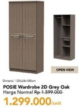 Promo Harga CM Posie Wardrobe 2 Pintu Grey Oak  - Carrefour