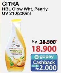 Promo Harga Citra Hand & Body Lotion Natural Glowing White UV Bengkoang Green Tea, Pearly White UV Korean Pearl Mulberry 230 ml - Alfamart