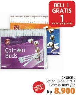 Promo Harga CHOICE L Cotton Buds Spiral, Dewasa 100 pcs - LotteMart
