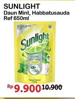 Promo Harga Sunlight Pencuci Piring Anti Bau With Daun Mint, Higienis Plus With Habbatussauda 650 ml - Alfamart