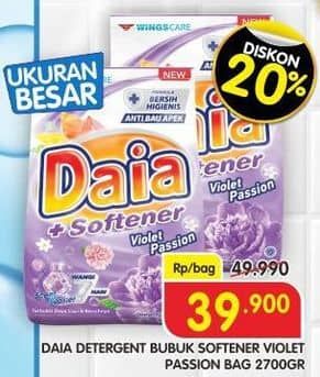 Promo Harga Daia Deterjen Bubuk + Softener Violet 2700 gr - Superindo