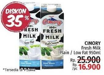 Promo Harga CIMORY Fresh Milk Plain, Low Fat 950 ml - LotteMart