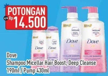 Promo Harga Dove Micellar Shampoo Deep Cleanse Nourishment, Hair Boost Nourishment 190 ml - Hypermart