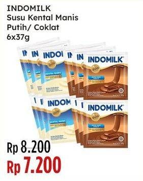 Promo Harga Indomilk Susu Kental Manis Cokelat, Plain per 6 sachet 37 gr - Indomaret