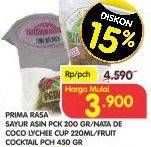 Promo Harga PRIMA RASA Nata De Coco 220 ml/Fruit Cocktail 450 gr/Sayur Asin Pack 200gr  - Superindo