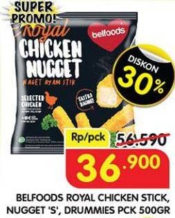 Promo Harga Belfoods Royal Nugget Chicken Nugget Stick, Chicken Nugget Drummies, Chicken Nugget S 500 gr - Superindo