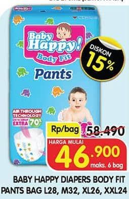 Promo Harga Baby Happy Body Fit Pants L28, M32, XL26, XXL24 24 pcs - Superindo