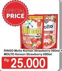 Promo Harga RINSO Molto Korean Strawberry 565ml + MOLTO Korean Strawberry 680ml  - Hypermart