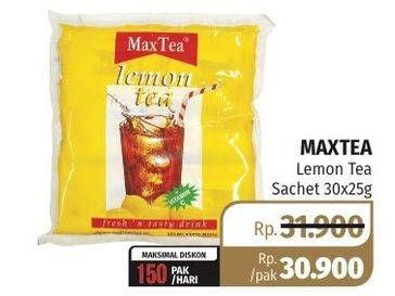 Promo Harga Max Tea Minuman Teh Bubuk Lemon Tea per 30 sachet 25 gr - Lotte Grosir