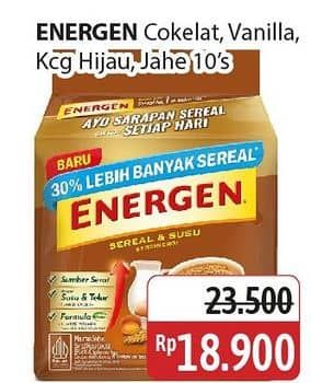 Promo Harga Energen Cereal Instant Chocolate, Vanilla, Kacang Hijau, Jahe per 10 sachet 30 gr - Alfamidi