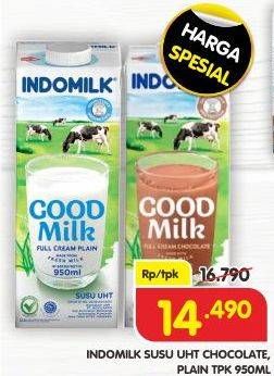 Promo Harga Indomilk Susu UHT Cokelat, Full Cream Plain 950 ml - Superindo