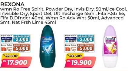 Promo Harga Rexona Deo Roll On Free Spirit, Invisible Dry, Powder Dry 50 ml - Alfamart