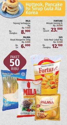 Promo Harga Paket Hotteok (Mila tepung terigu + Palmia royal margarine + Fortune minyak goreng + SUS gula)  - LotteMart