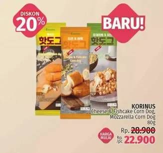 Promo Harga KORINUS Corn Dog Cheese Fishcake, Mozzarella 80 gr - LotteMart