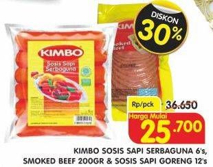 Promo Harga KIMBO Sosis Sapi Serbaguna 6s/Smoked Beef 200gr/Sosis Sapi Goreng 12s  - Superindo