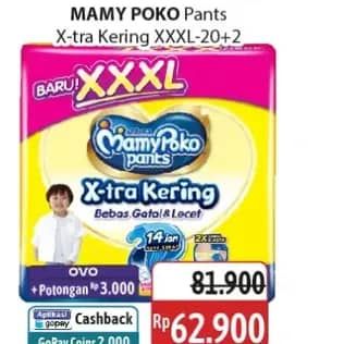 Promo Harga Mamy Poko Pants Xtra Kering XXXL20+2 22 pcs - Alfamidi